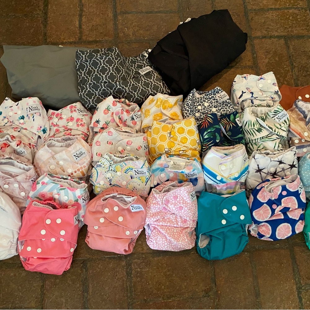 Set of 28 Nora’s Nursery Cloth Diapers with Inserts and Bags